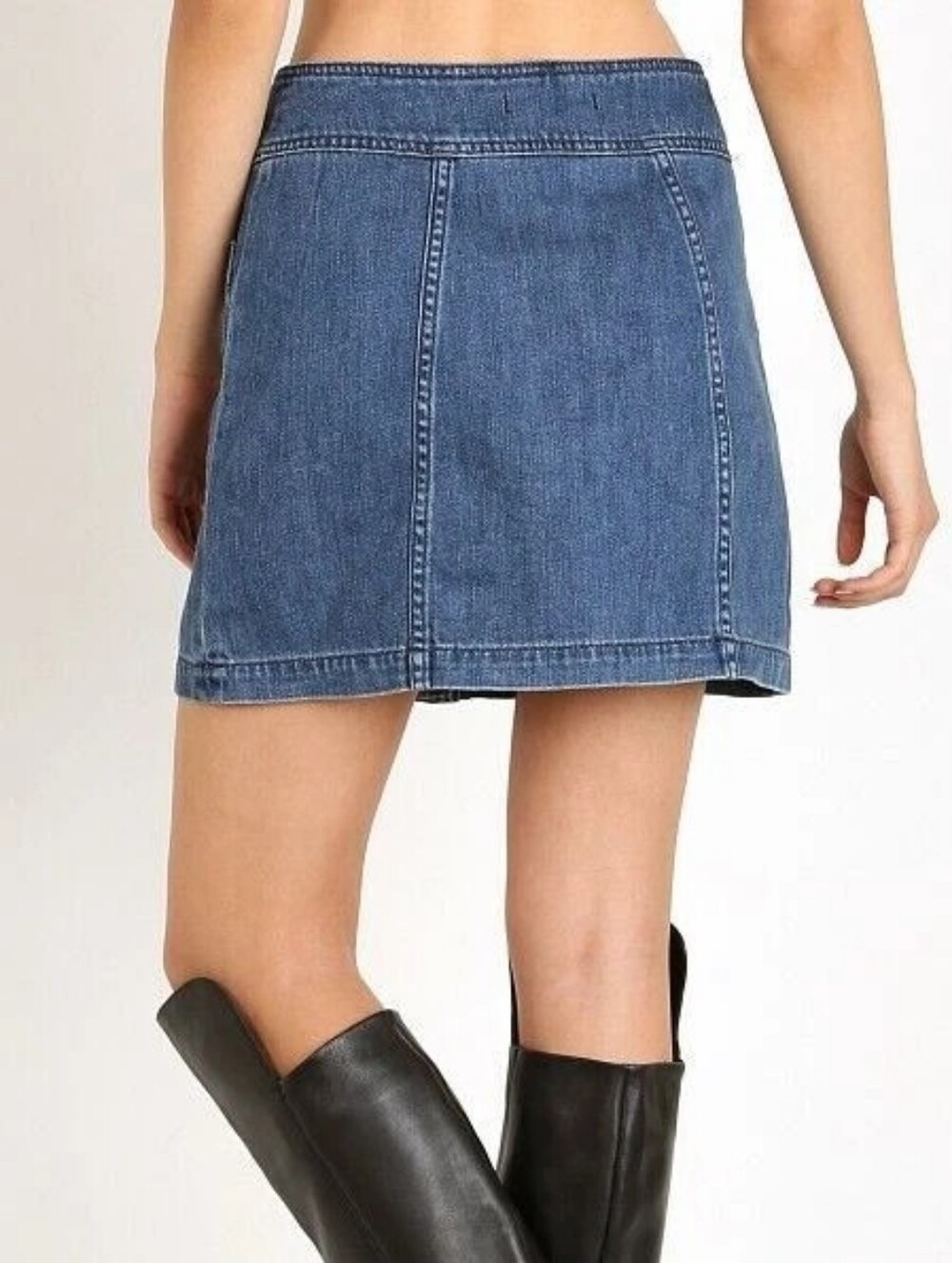 Free People Come a Little Closer Denim Jean Button Front Mini Skirt Size 2 - Picture 11 of 13